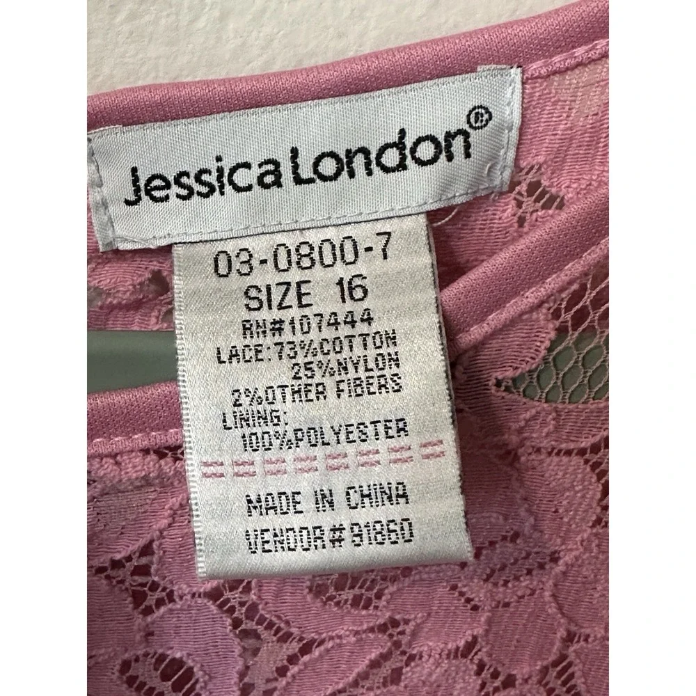 Jessica London Womens 16 Dress Pink Lace Shift Long Sleeve Keyhole Evening Party